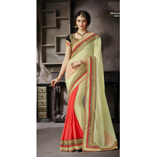 Glamorous Dual Colored Lace Bordered Chiffon Saree 